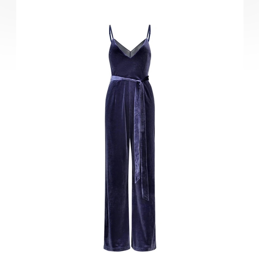 NWT L'AGENCE Justice Velvet Wide-Leg Jumpsuit in Midnight Sz 4 - Picture 9 of 17
